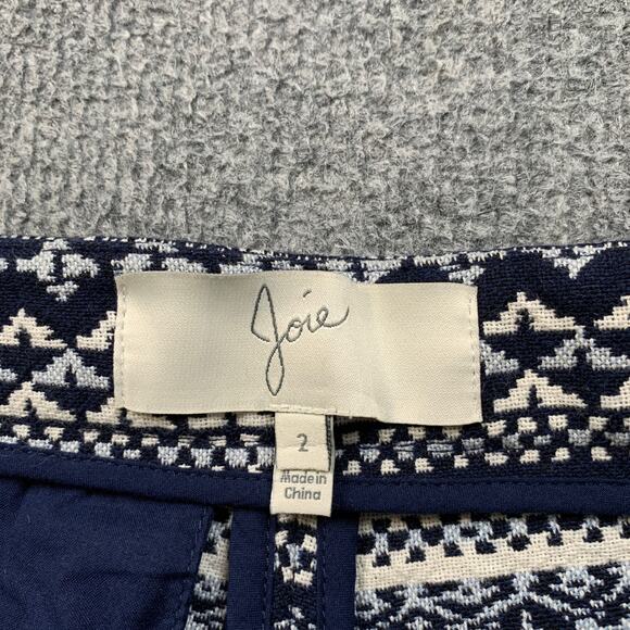 Joie Shorts Womens 2 Navy White Merci Aztec Ethic Jacquard Zip Front Pockets - Picture 7 of 11